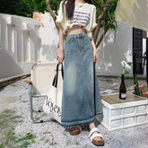 90s fashion Autumn New Women's Retro Frayed Denim Skirt High Waist Slimming A- line Large Swing Dress Sexy